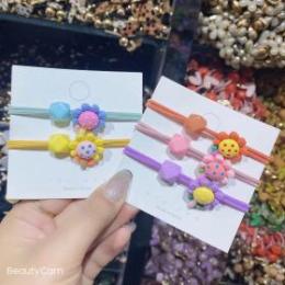 糖果色花朵菱形彩珠皮筋  花朵皮筋 韓版發圈發繩 1元店飾品
